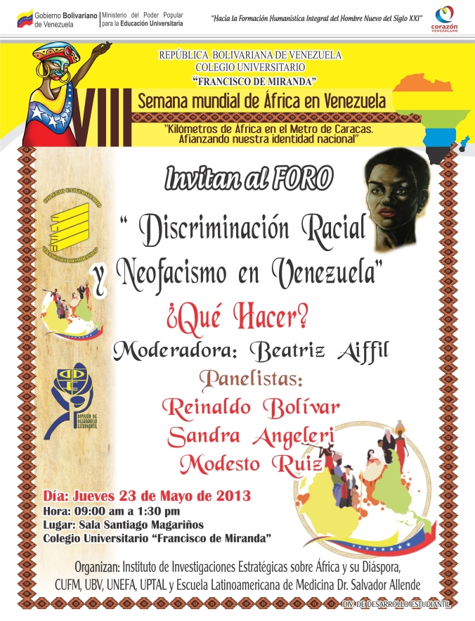 Foro Discvriminación racial y neofacismo en Venezuela en el marco de la VIII Semana Mundial de  África