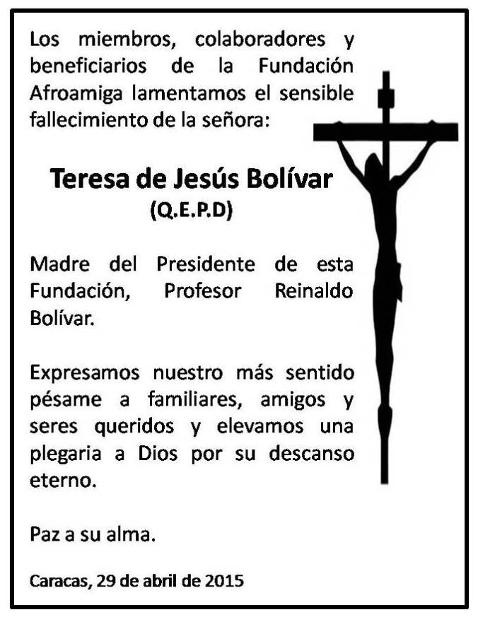 Obituario sra Teresa Bolivar